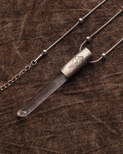 Eight Blessings from Tibet Spiritual Amulet Pendant in Sterling Silver & Crystal Quartz