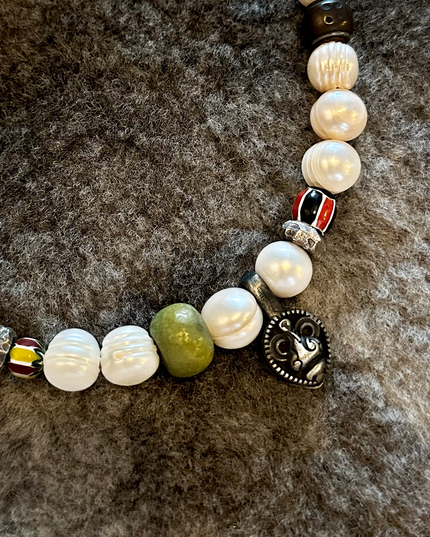 Himalayan Style Antique Pearl and Glass Multi-Blessing Bracelet