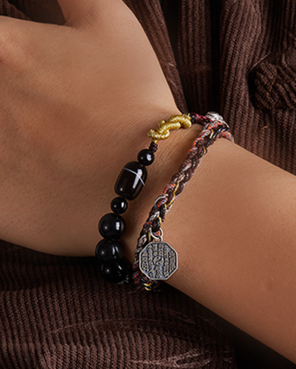 Silver Mountain Spirit Coin Bagua Fortune Beads Bracelet