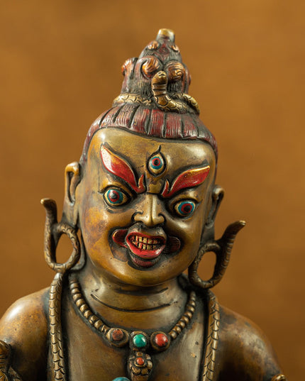 16th Century Black Jambhala Tibetan Antique Buddha Statue Purple Lima Copper Big Size Sholdopal Made