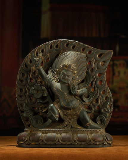 Guardian of the Inner Flame – 16th Century Himalayan Black Stone Vajrapani Statue