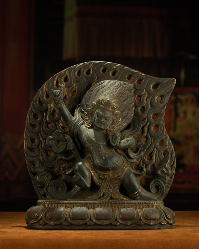 Guardian of the Inner Flame – 16th Century Himalayan Black Stone Vajrapani Statue