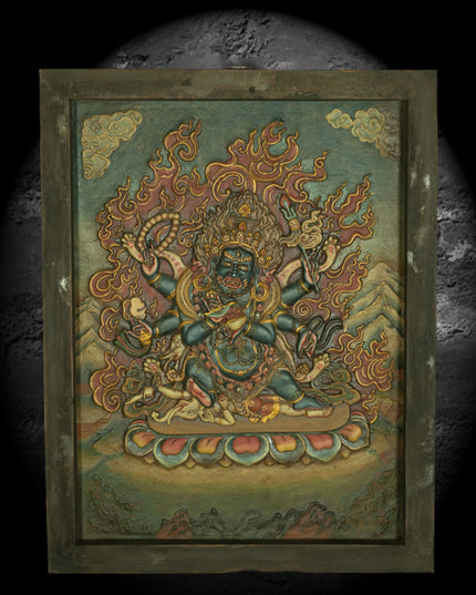 Fierce Guardian: Early Qing Mud Relief Mahākāla Thangka Wall Hanging