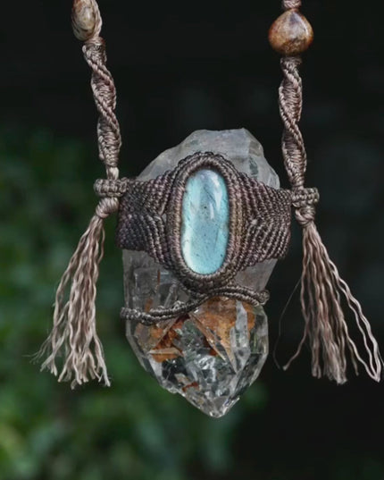 The Force Energy Inlaid gems Wax Rope Crystal Pendant