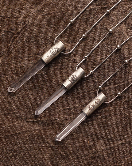 Eight Blessings from Tibet Spiritual Amulet Pendant in Sterling Silver & Crystal Quartz