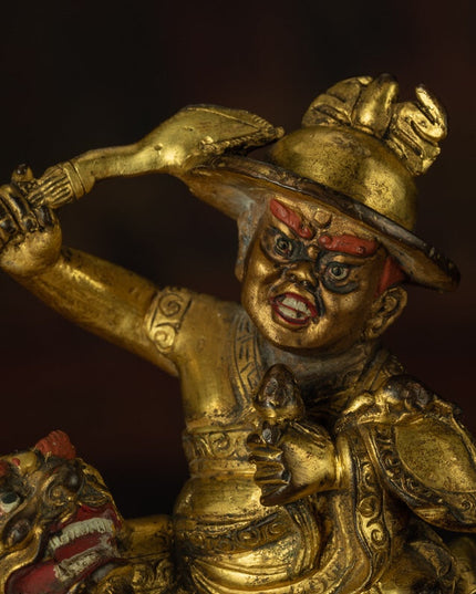 Qing Dynasty Vajra Single Firm Protector Tibetan Antique Buddha Statue Full of Gold Water