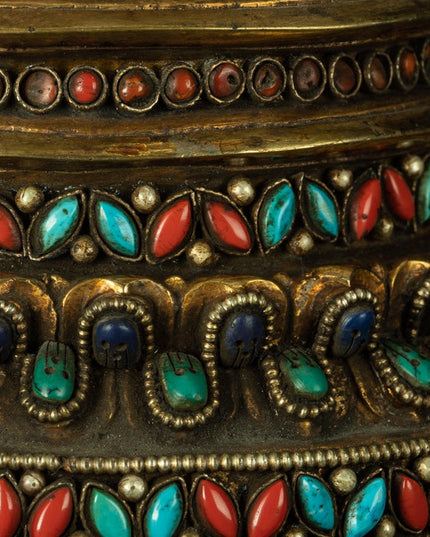 Qing Dynasty Old Kadam Pagoda Tibetan light antique full of gold and water inlaid with gems