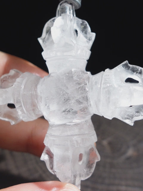 Clear Quartz Cross Dorje | Tibetan Vajra Protective Pendant