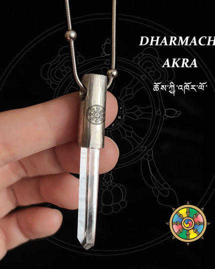 Eight Blessings from Tibet Spiritual Amulet Pendant in Sterling Silver & Crystal Quartz