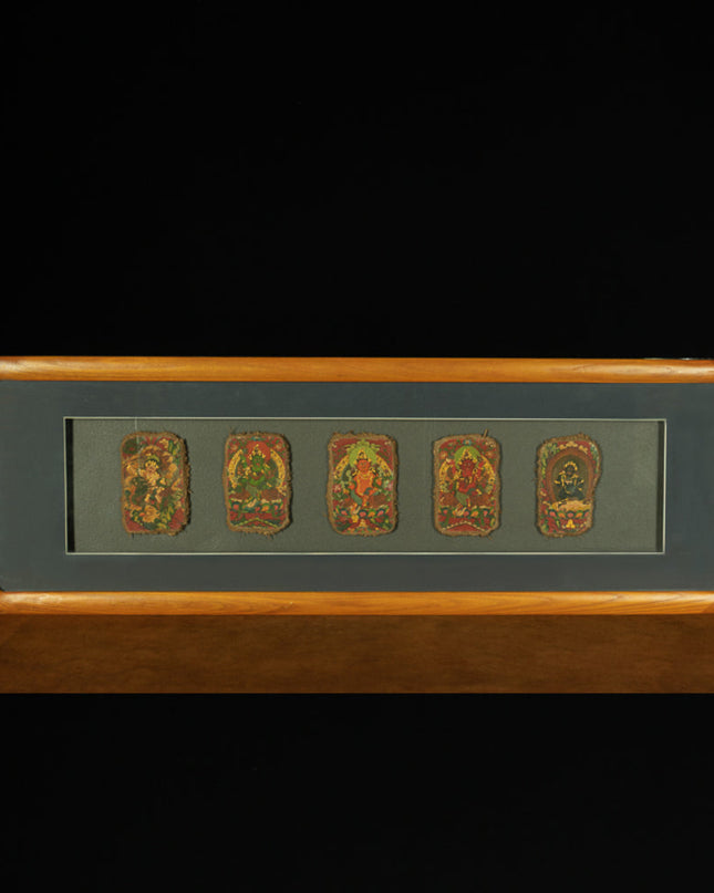 Treasures of the Five Lords – 19th Century Tibetan Wealth Deity Wall Painting Set