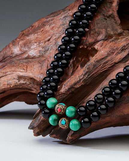 Protection Energy Obsidian and Turquoise Mala 108 Mala Beads