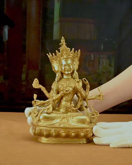 19th Century Usnisavijaya Tibetan Antique Buddha Statue Bronze Gilt From Seduojin Monastery