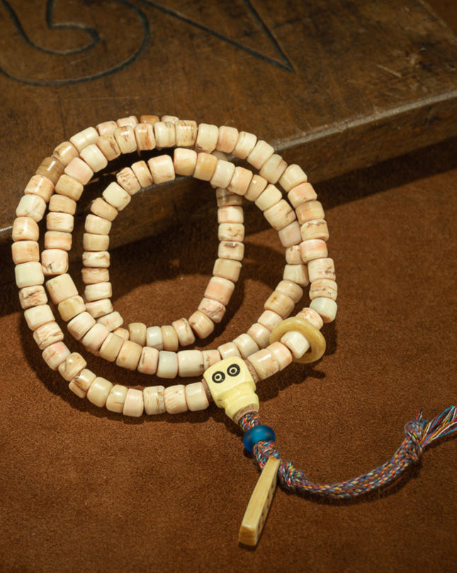 Mantra of Completion – 19th Century 108-Bead Bone Mala Necklace