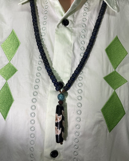【Unique Item】 Lapis & Turquoise Tibetan Dzi Pendant Necklace