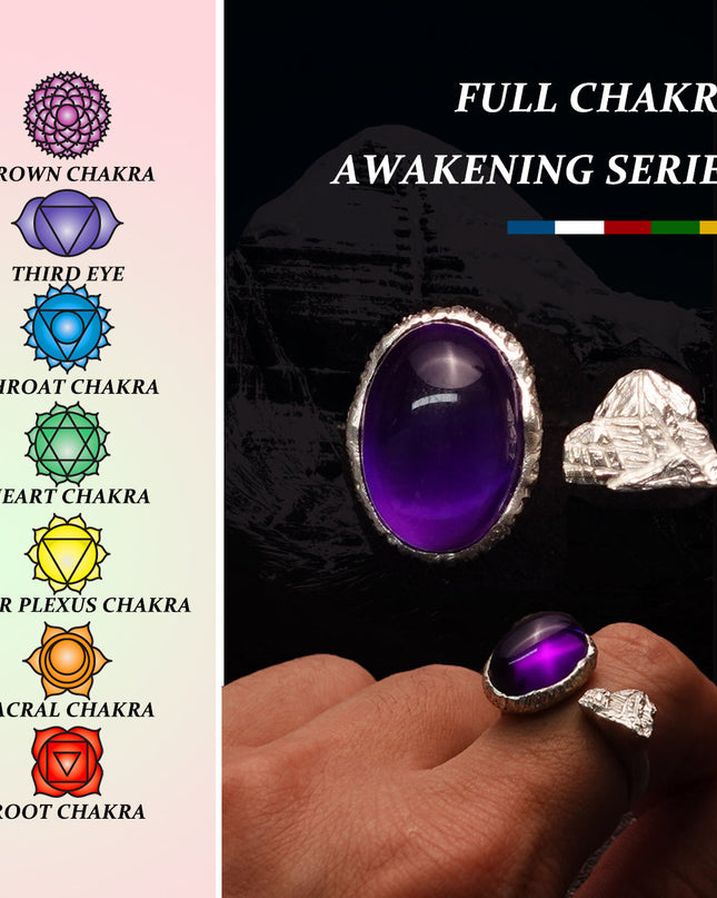 KAILASH ENERGY Chakra Awakening Ring Seven Chakra Gemstone Sterling Silver Adjustable