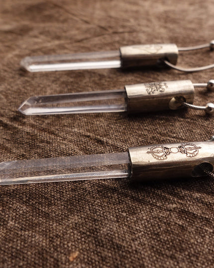 Eight Blessings from Tibet Spiritual Amulet Pendant in Sterling Silver & Crystal Quartz