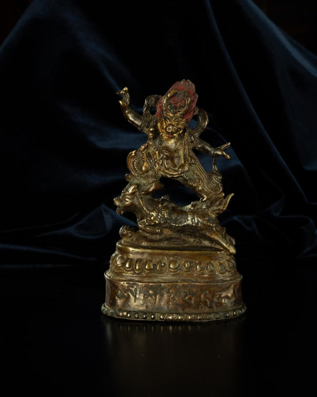 Ming Dynasty Statue of Yama, the Lord of the Underworld Antique Tibetan Buddhist Statue Gilded Tibet