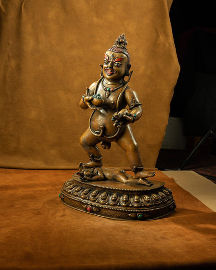 16th Century Black Jambhala Tibetan Antique Buddha Statue Purple Lima Copper Big Size Sholdopal Made