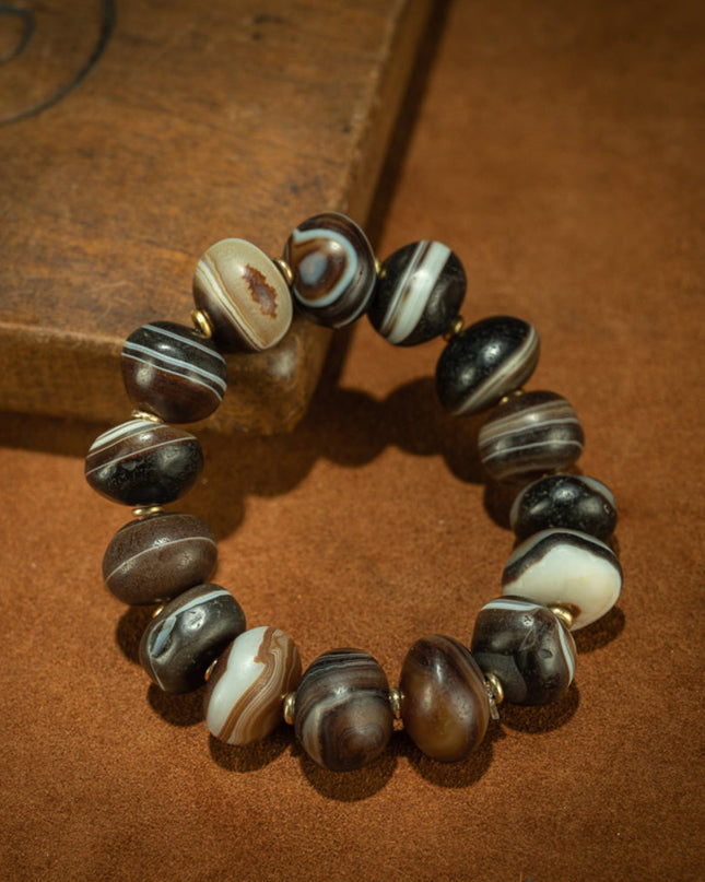Healer’s Veins – Black & White Banded Agate Bracelet from the Himalayas