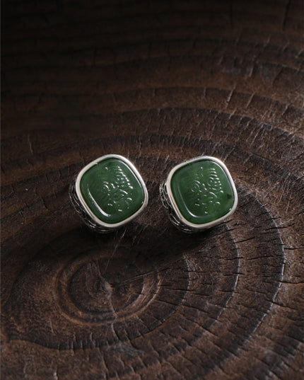 Jade Prosperity Earrings engraved prosperity symbols