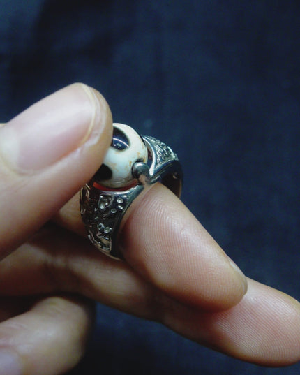 【Unique Item】 Rotatable wealthy Five-line  Dzi bead Ring