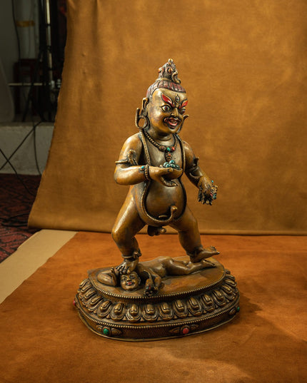 16th Century Black Jambhala Tibetan Antique Buddha Statue Purple Lima Copper Big Size Sholdopal Made