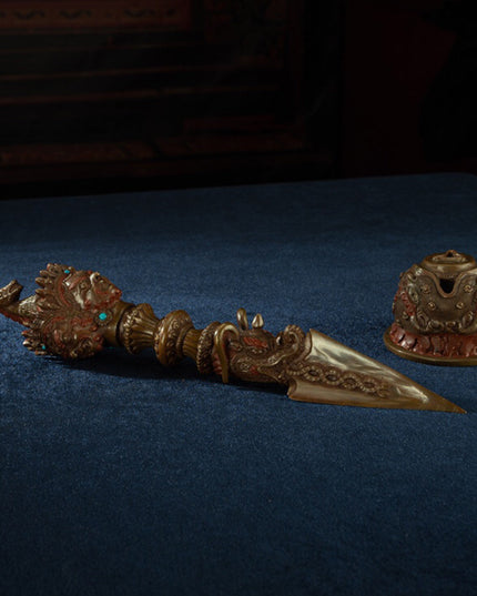 19th Century Puba King Kong Hayagriva Three-Sided Dharmapāla Tibetan Copper – Tashi Triling Ceremonial Artifact
