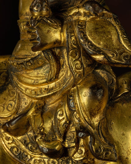 Qing Dynasty Vajra Single Firm Protector Tibetan Antique Buddha Statue Full of Gold Water