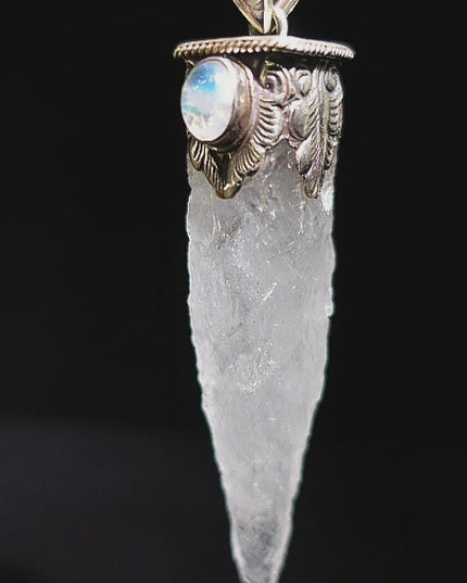 Clear Quartz & Moonstone Sterling Silver Healing Pendant