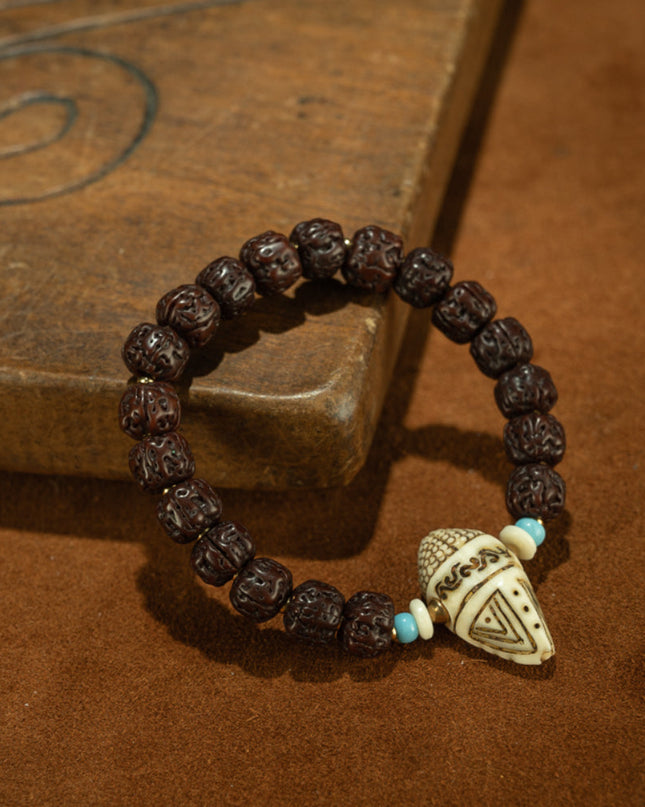Wrathful Blessings – 19th Century Bodhi Seed & Dzi-style Protector Bead Bracelet