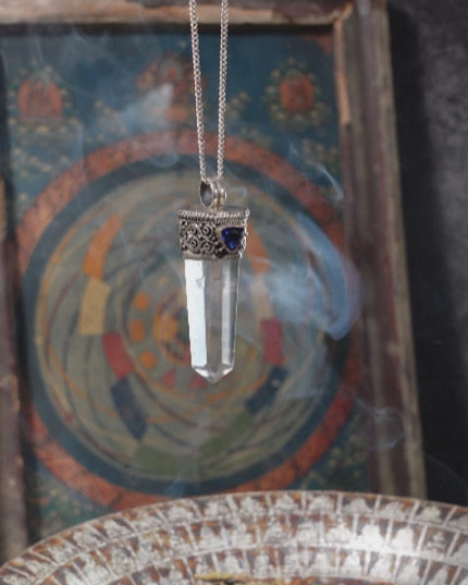 Clear Quartz & Sapphire Sterling Silver Pendant