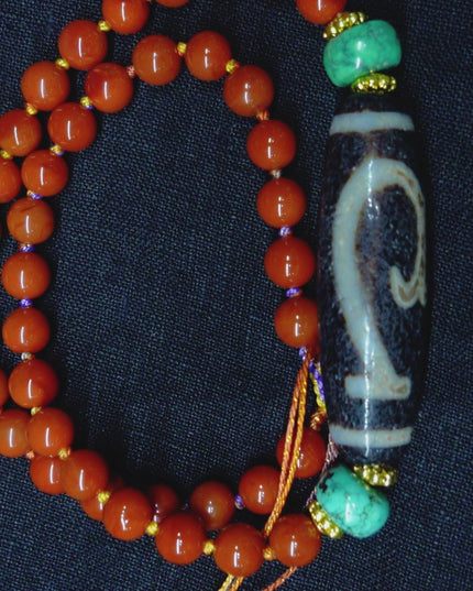 【Unique Item】 Green Turquoise South Red Agate Weathered Heavenly Bead Necklace