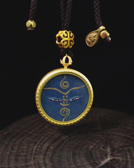 Tibetan Hand-Painted Thangka Pendant - Medicine Buddha Talisman
