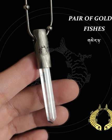 Eight Blessings from Tibet Spiritual Amulet Pendant in Sterling Silver & Crystal Quartz