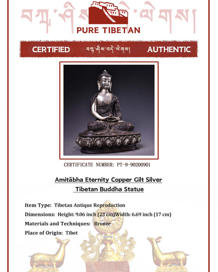 Amitābha Eternity Bronze Gilt Silver Tibetan Buddha Statue