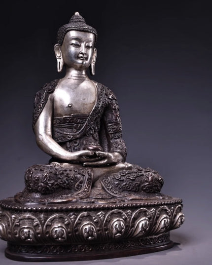 Amitābha Eternity Bronze Gilt Silver Tibetan Buddha Statue