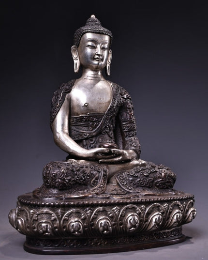 Amitābha Eternity Bronze Gilt Silver Tibetan Buddha Statue
