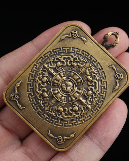 Zodiac Dog & Pig - Amitabha Buddha Tibetan Thangka Pendant Hand-painted with Gold Outline and Vajra Shell