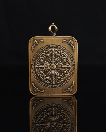 Zodiac Dog & Pig - Amitabha Buddha Tibetan Thangka Pendant Hand-painted with Gold Outline and Vajra Shell