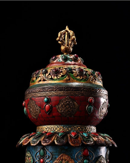 Auspicious Eight Treasures Incense Burner Bronze Inlaid with Precious Stones