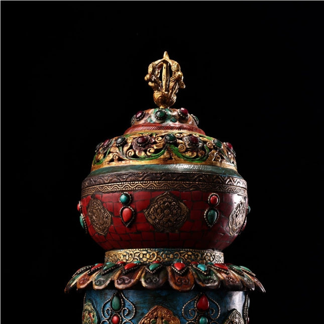 Auspicious Eight Treasures Incense Burner Bronze Inlaid with Precious Stones