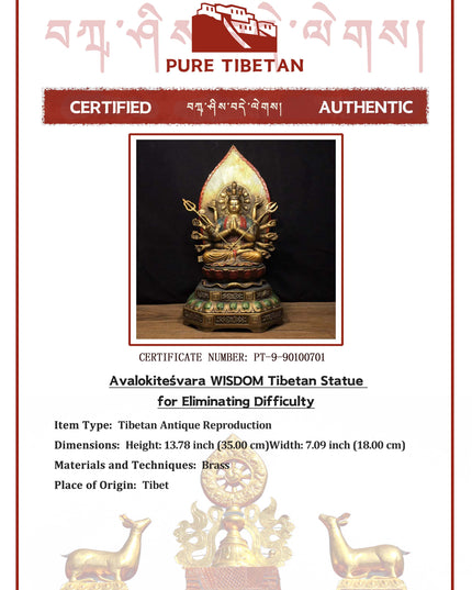 Avalokiteśvara WISDOM Tibetan Statue for Eliminating Difficulty