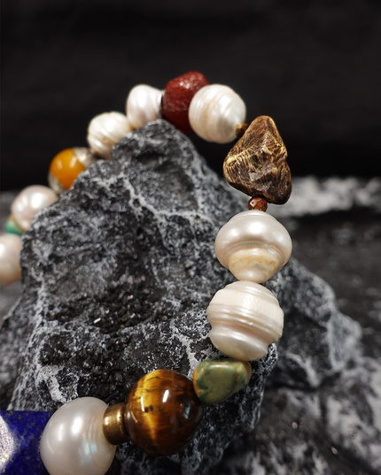 Regal Pearl Lapis Lazuli Himalayan Bracelet