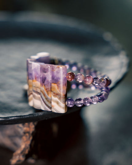 Hand Bracelet with Amethyst Agate and Brass