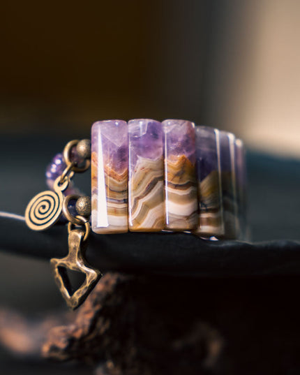 Hand Bracelet with Amethyst Agate and Brass