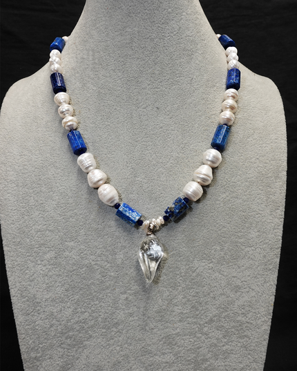 Sacred Lake Buddhist Chanting Lapis Lazuli Pearl Necklace