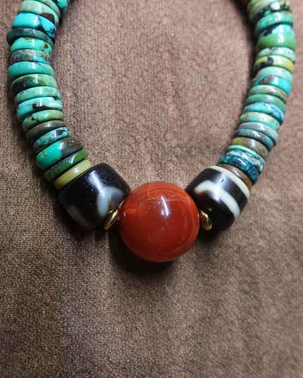 【Unique Item】 Natural Turquoise Dzi  Bead Bracelet (Women's Edition)