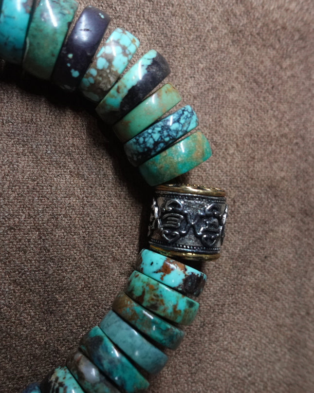 【Unique Item】 Natural Turquoise Dzi  Bead Bracelet (Men's Edition)
