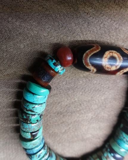 【Unique Item】 Natural Turquoise Dzi  Bead Bracelet (Men's Edition)