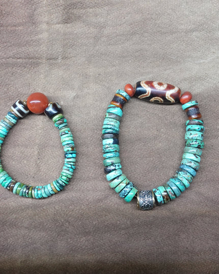 【Unique Item】 Natural Turquoise Dzi  Bead Bracelet (Men's Edition)